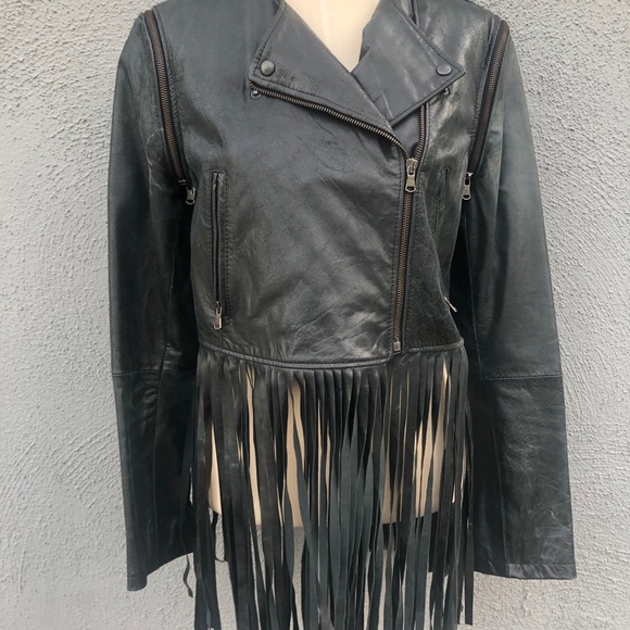 Please made in Italy leather jacket with fringe - Picture 3 of 9